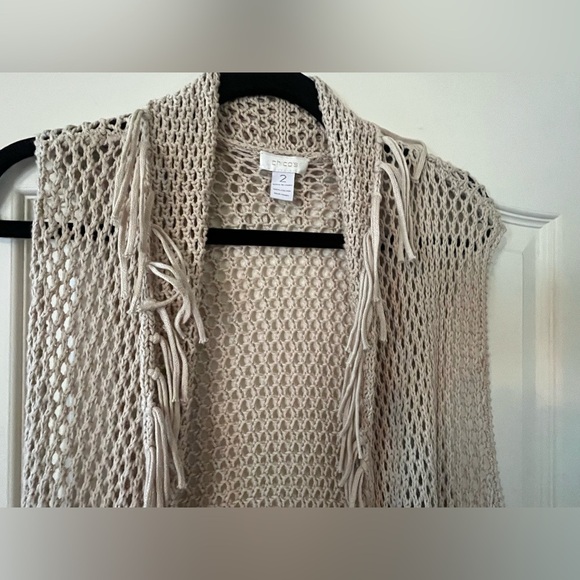 Chico’s Long cotton Knit Open Tan Summer Cardigan Women’s size Large - Picture 11 of 16